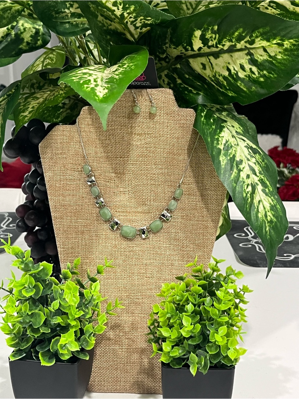 Paparazzi Sage Green Beaded Necklace with Silver Accents
